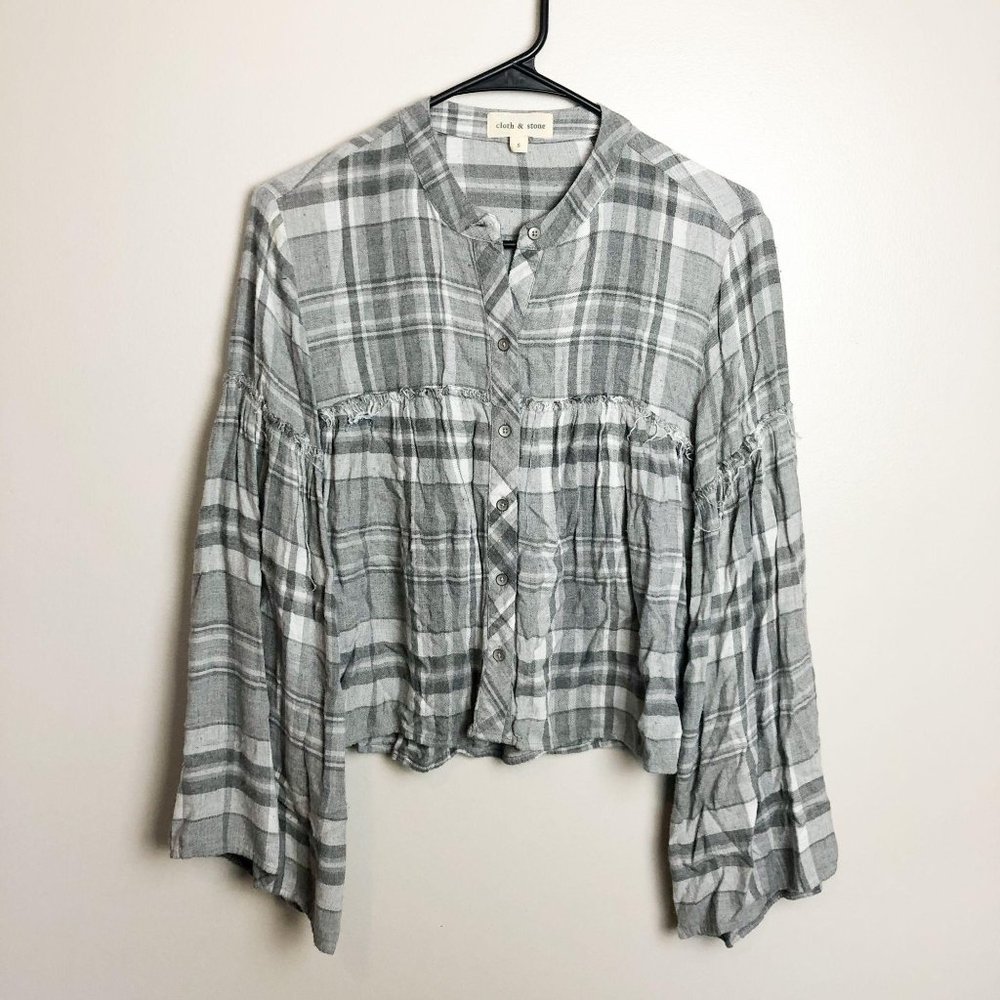 Cloth & Stone Plaid Peplum Bell Sleeve Blouse